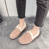 Bowknot Loafers for Women Winter Warm Moccasins Slippers Faux Fur Lined Casual Flat Shoes Indoor & Outdoor