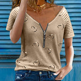 Women's Heart Printed T-Shirts Short Sleeve Summer Casual Round Neck Plus Size