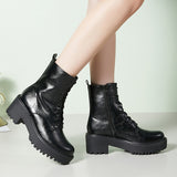 Women's Combat Boot Side Zipper Platform High Chunky Heel Casual Ankle Boots