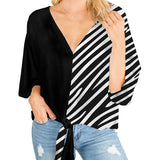 Women's Blouse Half Sleeve Printed Tie Cotton Top Beach Wear Deep V Neck Loose Shirt