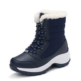 Women's Snow Boots Mid Calf Waterproof Lace-Up Plush Lined Winter Shoes
