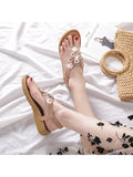 Women Sandals Summer Boho Casual Flat T-Strap Thong Elastic Comfortable Flip Flops Beach shoes