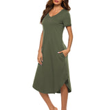 Women's Short Sleeve Pockets Pajamas Sleep Dress Nightgown Sleepwear Nightshirt