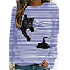 Women 3D Animal Patterns Stripes Design Long Sleeve T-shirt Crew Neck Loose Tops