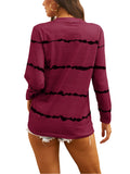 Women's Stripe Print Scoop Neck Loose Fit Long Sleeve T Shirt Pocket Casual Tops