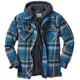 Men's Plaid Stripes Print Jacket Zip Top Hooded Long Sleeve Coat Thicken Coat