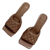 Womens Square Toe Heel Slippers Open Toe Stiletto Mule Shoes Slip On Sandals SZ