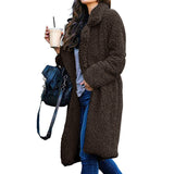 Women Fuzzy Fleece Lapel Open Front Long Cardigan Coat Faux Fur Warm Winter Outwear Jackets