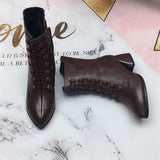 Womens Solid Color Chunky Heels Pointed Toe Slip On Mid Calf Boots Fashion Shoes