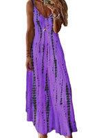 Women's Stitch Tie Dye Printed Dress V Neckline Summer Maxi Sleeveless Dresses