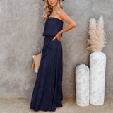 Women's Strapless Maxi Dress Tube Top Bandeau Sleeveless A-Line Dress Sundress