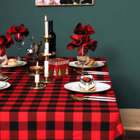 Cotton Linen Dining Table Cover Rectangle Plaid Tablecloth Picnic Table Cloth Cover Home Christmas Party Decor Tablecloth, Red/Black Plaid