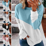 Women Casual Loose Solid Color Splicing Long Sleeve Sweater T-Shirt Pullover Top
