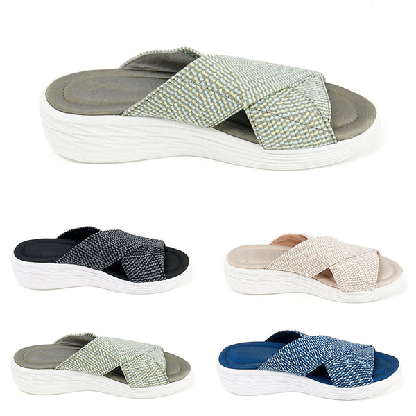 Women Fashion Beach Slippers Wedge Mules Sandals Open Toe Casual Shoes Anti-Slip