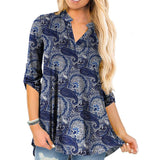 Floral Printed V Neck Long Sleeve T-Shirt For Women Pullover Blouse Tops Tunic Tee