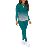 Women Long Sleeve Gradient Color Lounge Wear Set Casual Soft Two Piece Tracksuit