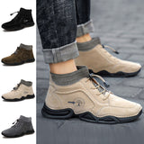 Men's Solid Color Winter Ankle Boots Elasatic Band Round Toe High Top Warm Shoes
