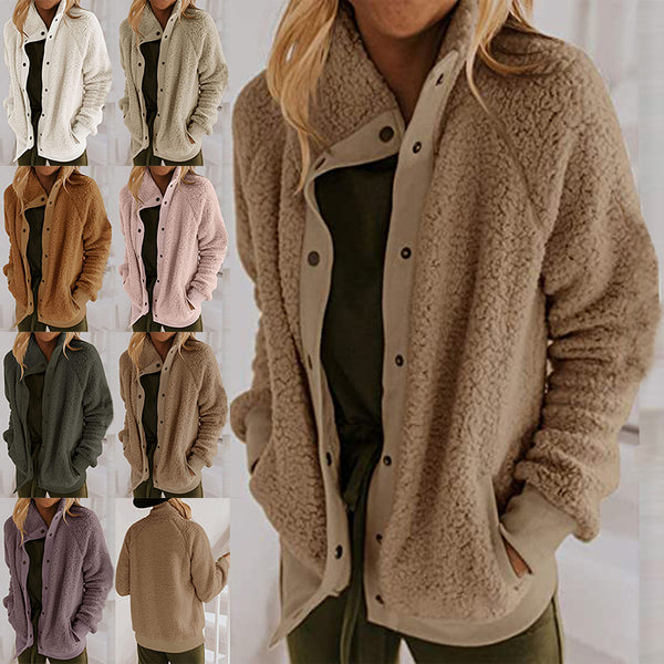Women's Plush Long Sleeve Coat Jacket Outerwear Overcoat Peacoat Single-Breasted