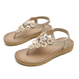 Women Sandals Summer Boho Casual Flat T-Strap Thong Elastic Comfortable Flip Flops Beach shoes