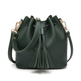Womens Mini Bucket Bag Leather Drawstring Purse Tassel Crossbody Shoulder Bag