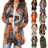 Women Halloween Print Long Sleeve Cardigan Coat Outwear Jacket Jumper Open Front