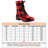 Women Red Plaid Chunky Mid Calf Boots Shoes Warm Booties Lace Up& Zip Round Toe