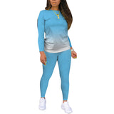 Women Long Sleeve Gradient Color Lounge Wear Set Casual Soft Two Piece Tracksuit
