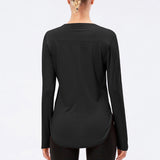 Women's Solid Color Scoop Neck Sport Tops Long Sleeve T-Shirt Pullover Sunscreen