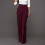 Women's Solid Color High Waist Stretch Button Straight Leg Slim Casual Trousers
