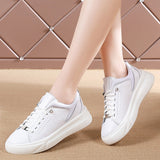 Women Solid Color Lace Up Anti Slip Round Toe Lightweight Casual Wear Flat Shoes
