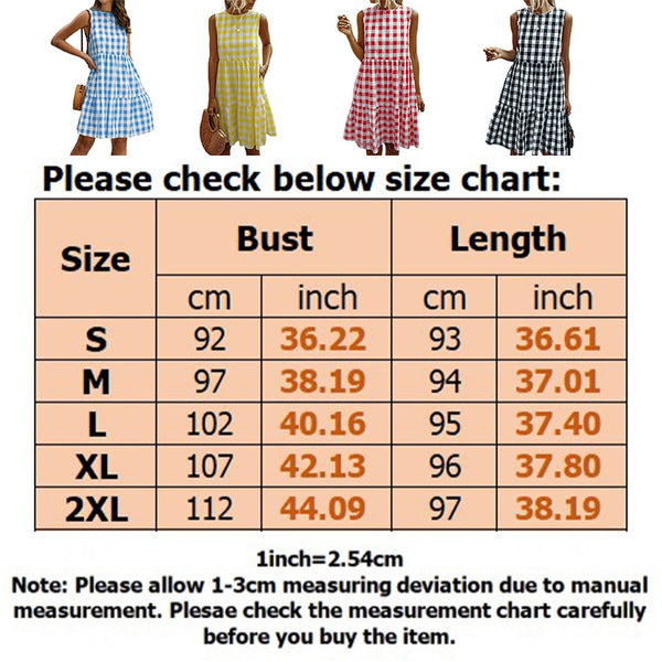 Women's Casual Ruffle Plaid Printed Midi Dress Sleeveless Swing Dress Sundress