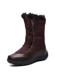 Womens Snow Boots Winter Warm Mid Calf Leather Waterproof Outdoor Slip On Shoes Size 8