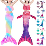 Kids Girls 3Pcs Mermaid Tail Swimming Bikini Set Swimwear Swimmable Costumes Kit
