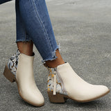 Women's Leopard Stitching Casual Ankle Boots Zip Round Toe Chunky High Top Shoes