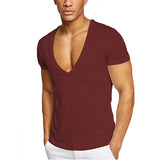 Men's Cotton Casual Short Sleeve V Neck Tops T-shirt Blouse Pullover Basic Tee