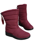 Women Waterproof Winter Snow Boots Wedge Fur Lined Warm Slip On Mid-Calf Booties