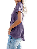 Women's Solid Color Pocket T-Shirt Casual Loose Tops Pullover Blouse Basic Tee