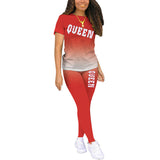 Women Gradient Color Pajamas Set Short Sleeve Tops Leggings Homewear Loungewear