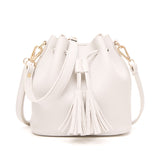 Womens Mini Bucket Bag Leather Drawstring Purse Tassel Crossbody Shoulder Bag