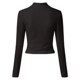 Women's Solid Color V Neck T-shirt Autumn Long Sleeve Pullover Knitted Slim Tops