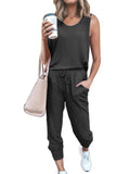 Women's Tracksuit Set Sleeveless Tops + Pants Trousers Sports Fitness Loungewear