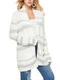 Womens Casual Long Sleeve Striped Knitted Sweater Cardigan Coat Outwear Knitwear