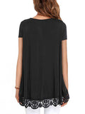 Women's Lace Splicing R Shirts Crew Neck Short Sleeve Pullover Tops T-Shirt Blouse Tunic