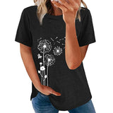Women Summer Short Sleeve T Shirt Crew Neck Casual Blouse Sunflowers Print Tops
