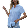 Women's Casual Solid Color Lapel Short Sleeve Shirt Loose Casual Cardigan Tops