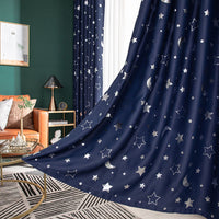 Fashion Curtain 6 Colors Moon Star Blackout Curtains Eyelet Grommet Top Darkening Blockout Curtain For Kids Boy Girl Room