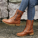 Women's Casual Combat Fashion Boots Lace Up Knee High Low Flat Heel Boots Shoes