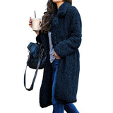 Women Fuzzy Fleece Lapel Open Front Long Cardigan Coat Faux Fur Warm Winter Outwear Jackets