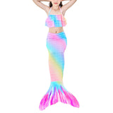 Kids Girls 3Pcs Mermaid Tail Swimming Bikini Set Swimwear Swimmable Costumes Kit