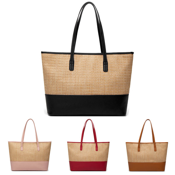 Women PU Leather Braided Shoulder Bag Ladies Beach Tote Large Handbag Messenger